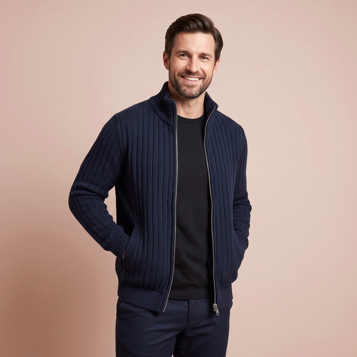 Zip Cardigan für Herren in Dunkelblau
